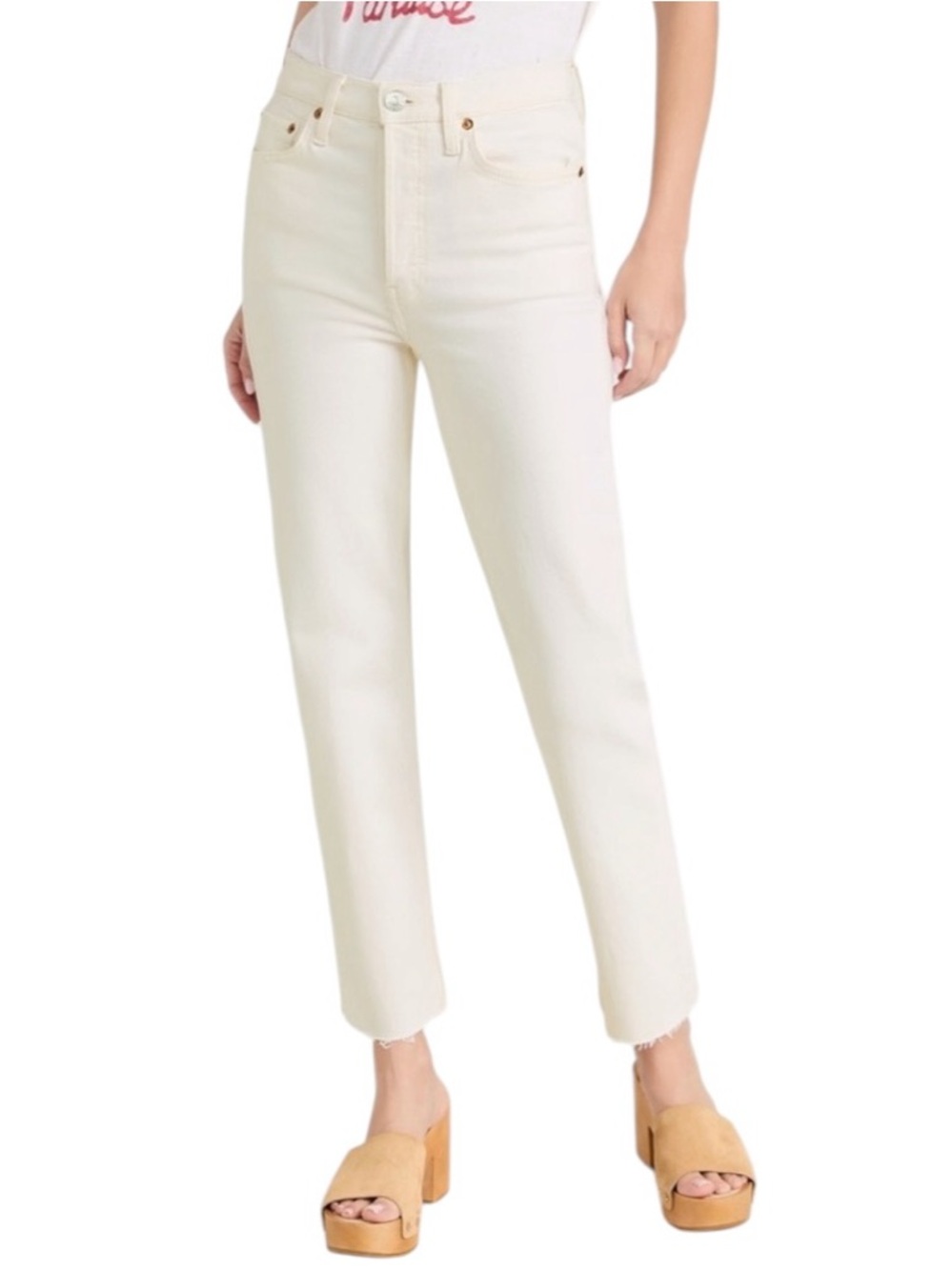 Re/Done 90s high rise ankle crop denim off white jeans Sz 28  like new condition